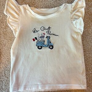Janie & Jack “LE Chat Parisien” White Ruffle Sleeve Top